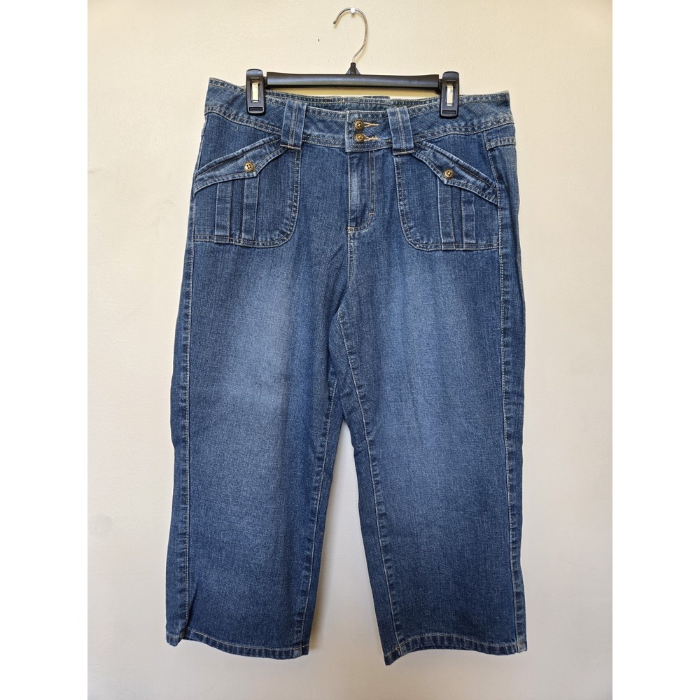 Vintage Y2k Womens Wide Leg Crop Capri Denim Jeans Blue Sz 12
